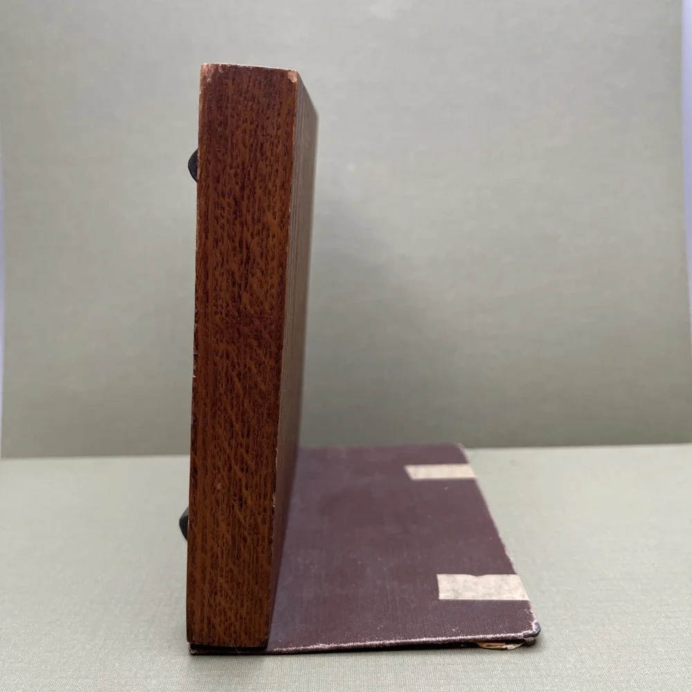 Vintage Arts & Crafts Bookend Leather Wood Oak‎ Old Book Love Unique Craftsman